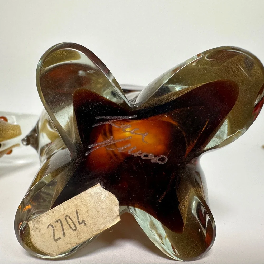 SIGNED Pair‎ of Vittorino Zane Murano Glass Elephants Gold Flecks Mama & Baby